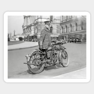 Motorcycle Police Officer, 1924. Vintage Photo Sticker